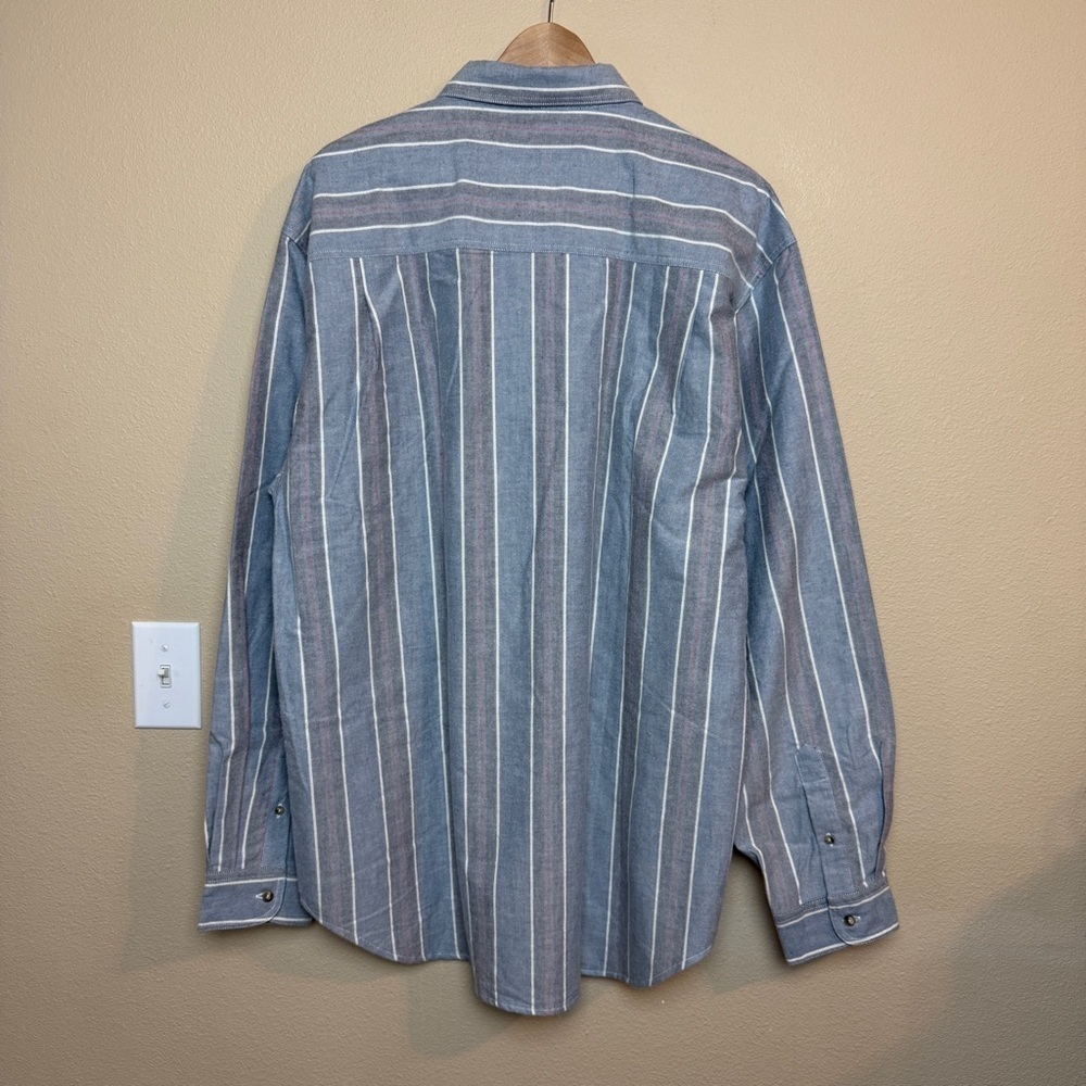 Eddie Bauer Vintage 90s Blue Stripped Button Up Shirt 100% Cotton - XLT - Picture 4 of 5
